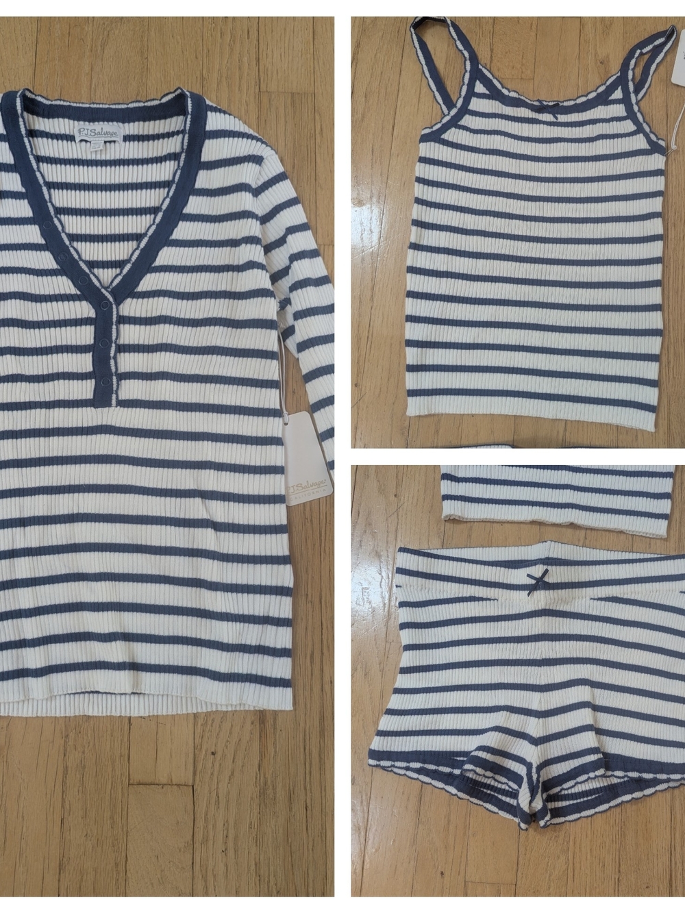 PJ Salvage Navy & White Striped Ribbed 3-Piece Lounge Set S M
